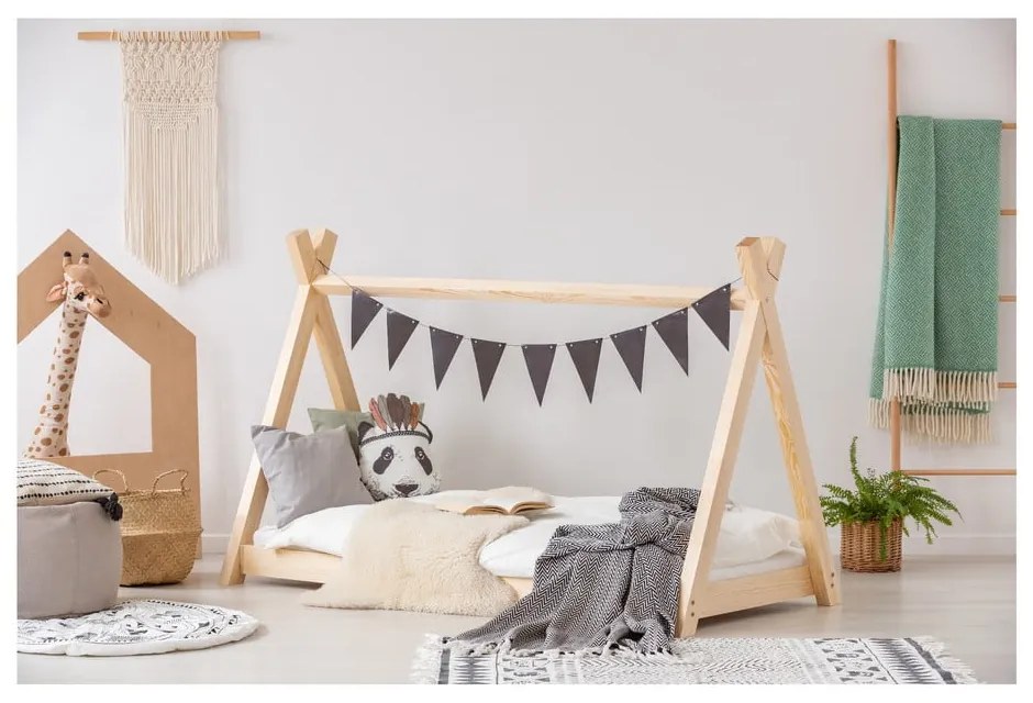 Cadru pat din lemn de pin, în formă de căsuță Adeko Mila TP, 90 x 180 cm