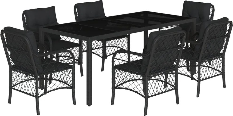 vidaXL Set mobilier de grădină cu perne, 7 piese, negru, poliratan