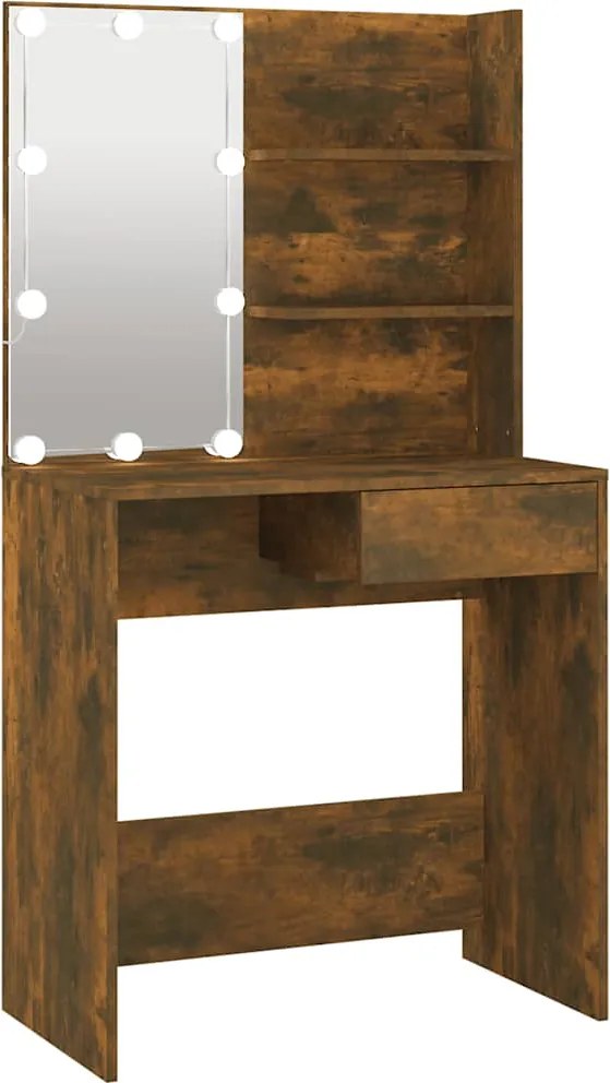 vidaXL Masă de toaletă cu LED, stejar fumuriu, 74,5x40x141 cm