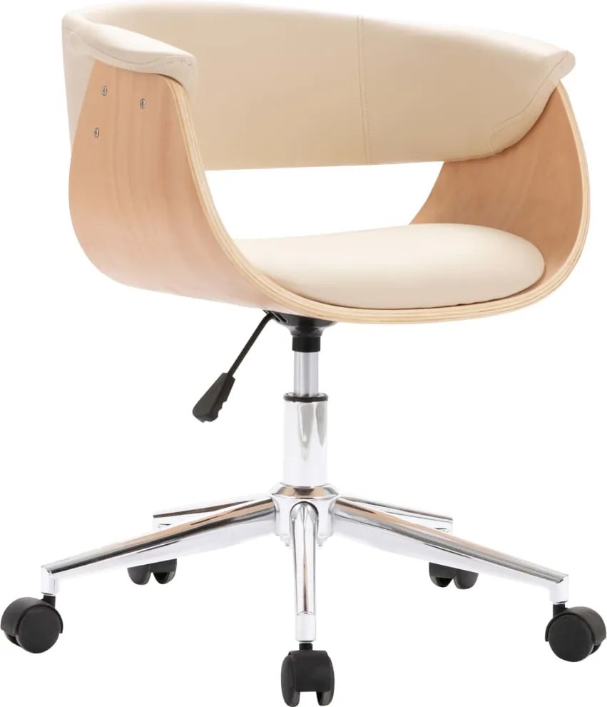 vidaXL Scaun de birou pivotant, crem, lemn curbat și piele ecologică