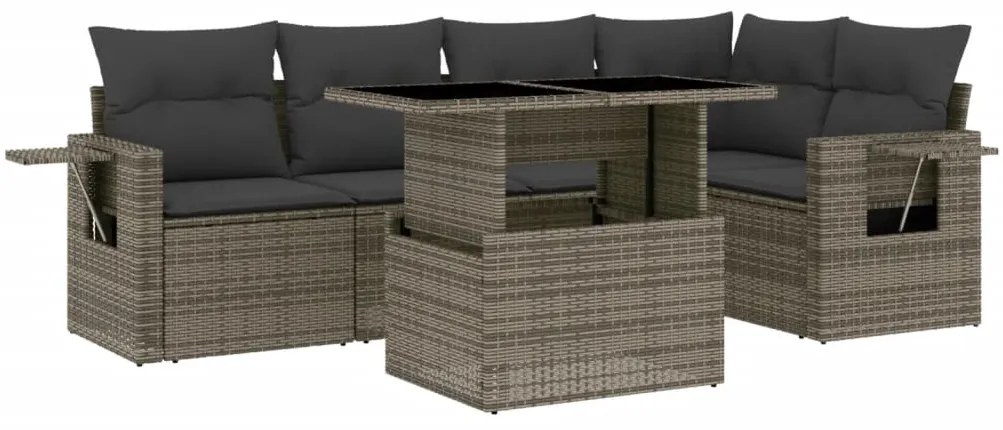 3267890 vidaXL Set mobilier grădină cu perne, 6 piese, gri, poliratan