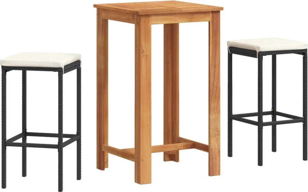 vidaXL Set bar de grădină 3 piese negru lemn masiv acacia și poliratan