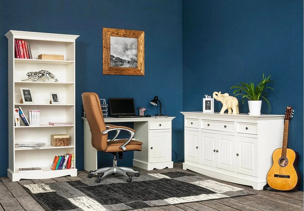 Birou lemn masiv alb Linea, 130 × 53 × 77 cm