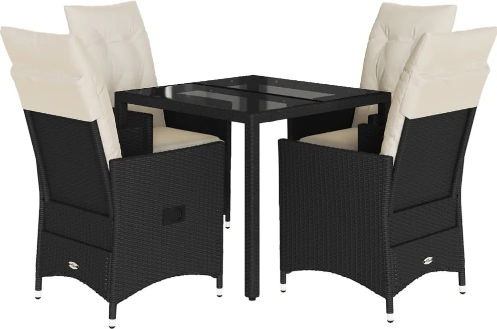 vidaXL Set mobilier de grădină cu perne, 5 piese, negru, poliratan