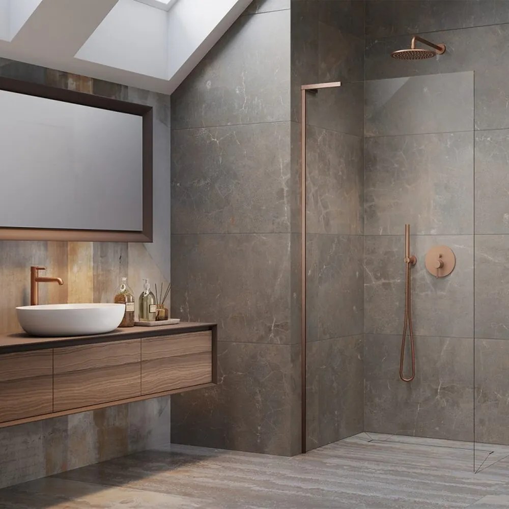 Paravan de dus tip Walk-in Radaway Modo SL II cupru periat-transparent 80 cm sticla securizata 8 mm stanga