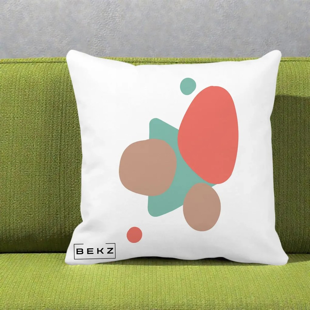 Perna Decorativa Abstract Forme Coral Turcoaz, 40x40 cm, Alba Mata, Husa Detasabila, Perna Inclusa, BEKZ®