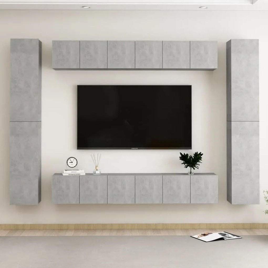 vidaXL Set de dulapuri TV, 10 piese, gri beton, lemn prelucrat