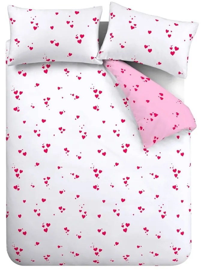 Lenjerie de pat albă-roz din țesătură crep pentru pat dublu 200x200 cm Seersucker Heart – Catherine Lansfield