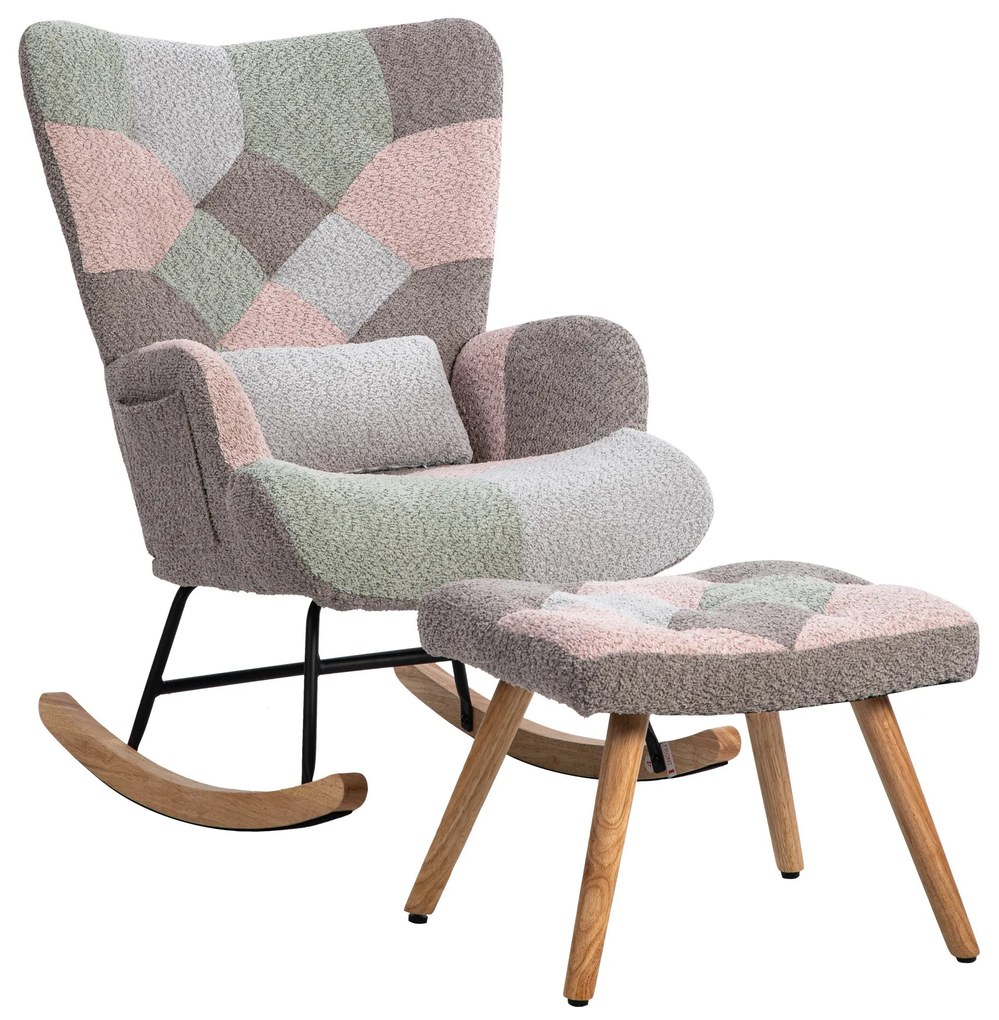 Scaun balansoar cu suport pentru picioare și pernă lombară, design ergonomic, Colorat