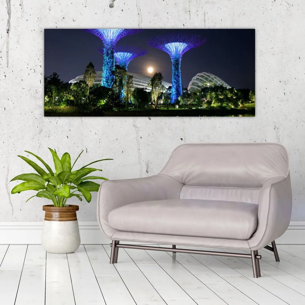 Tablou cu lună plină în grădinile din Singapur (120x50 cm)