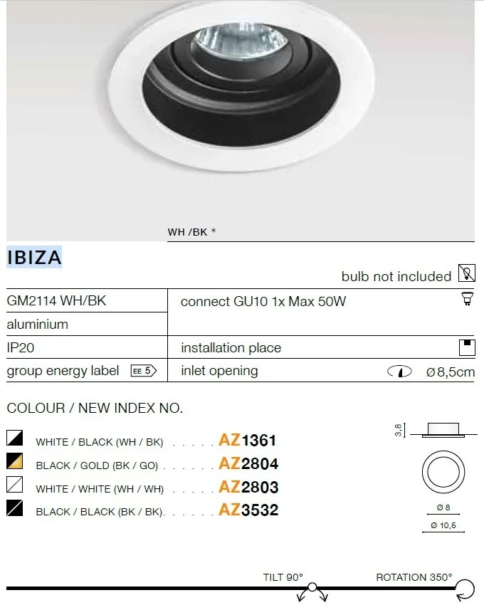 Spot incastrat tavan/plafon IBIZA negru/auriu