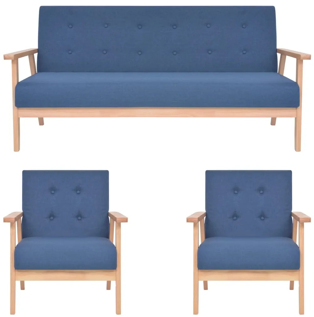 vidaXL Set de canapele, 3 piese, albastru, material textil