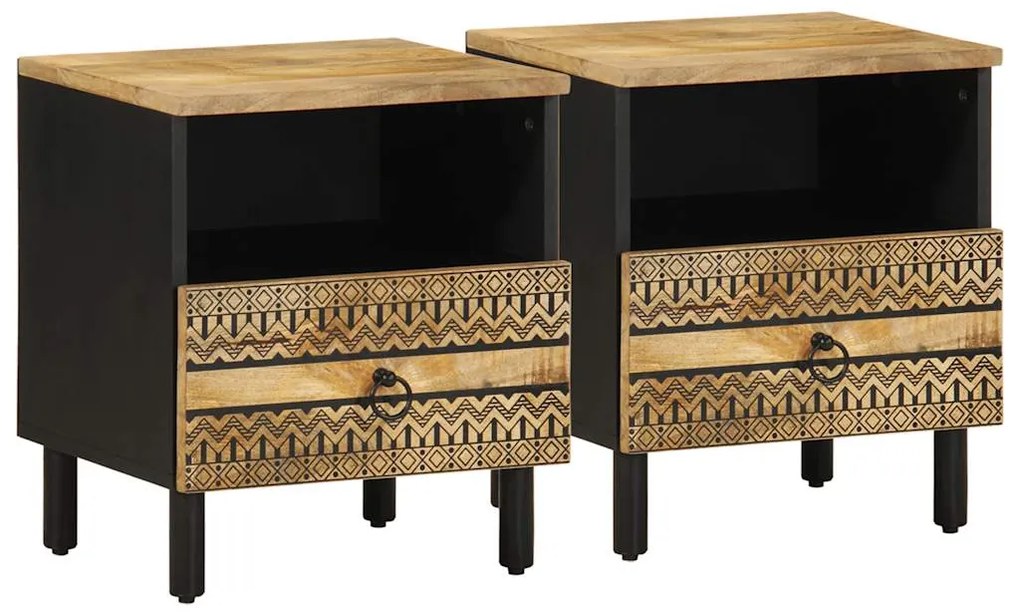 vidaXL Dulapuri pat, 2 buc., negru, 40x33x46 cm, lemn masiv mango brut