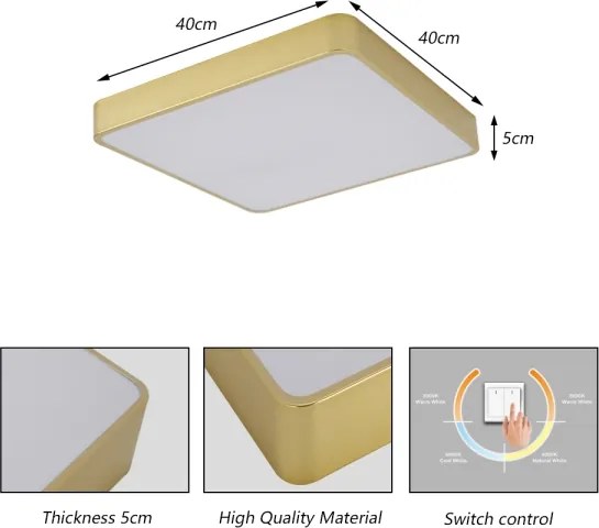 Brilagi - Plafonieră LED POOL, 36W, 230V, 3000/4000/6000K, 40x40 cm, auriu