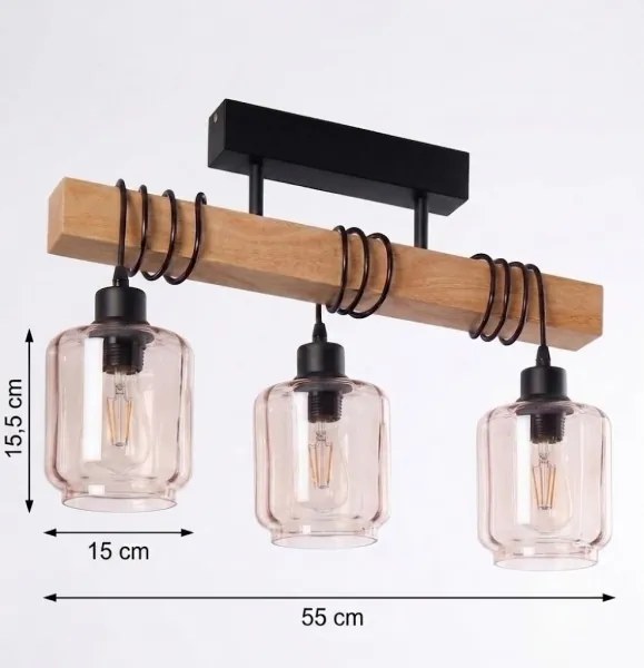 Brilagi - Lustru aplicat WOOD GLASS 3xE27/60W/230V pin/negru/bej fumuriu