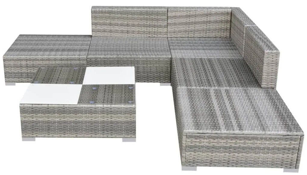 Set mobilier de gradina cu perne, 6 piese, gri, poliratan