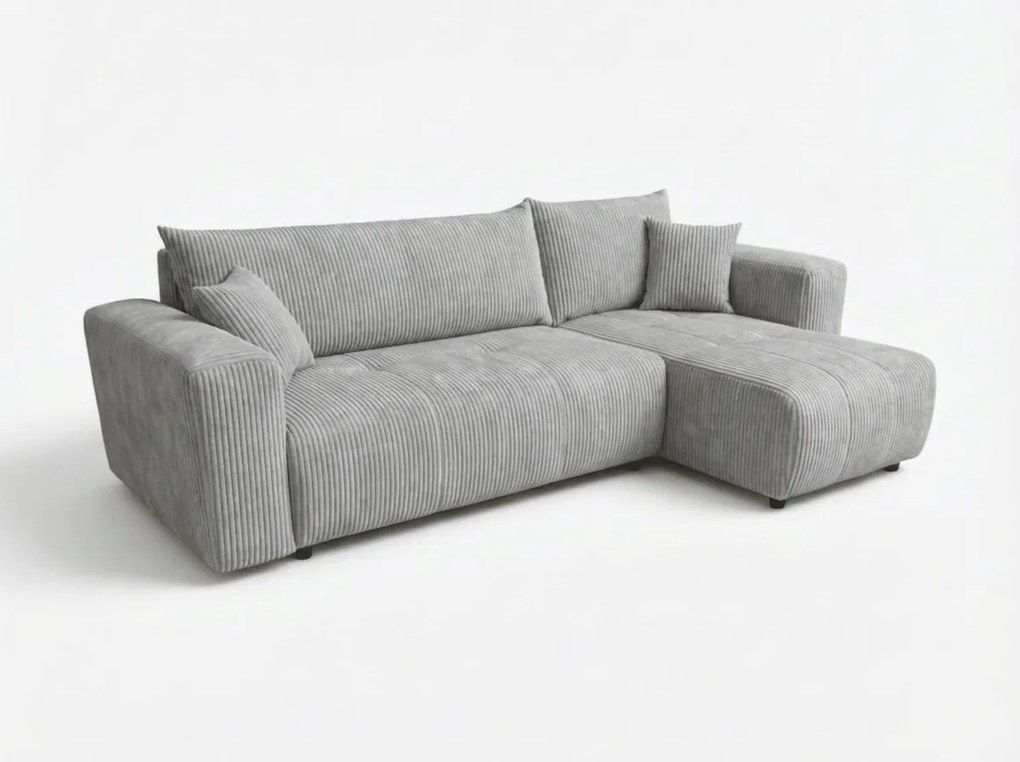 Canapea de colț extensibila SORELA CORD, gri deschis, reversibila + 2 perne gratuite