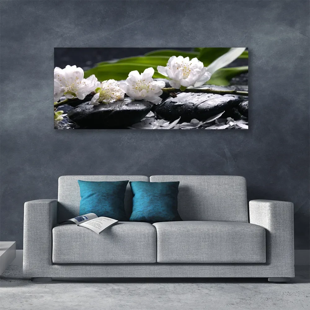Tablou pe panza canvas Pietre florale flori alb negru