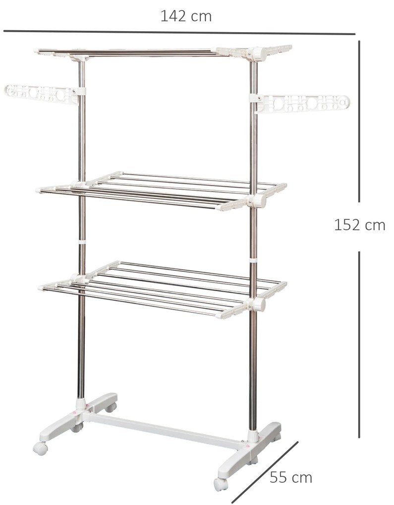 HOMCOM suport de uscat rufe reglabil, 80-142x55x152cm | Aosom Romania