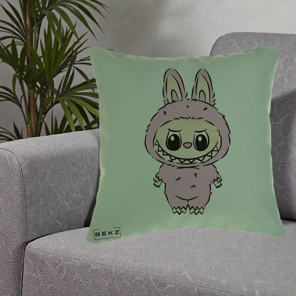 Perna Personalizata Labubu Mov Pastel, 40x40 cm, Verde, Husa Detasabila, Perna Inclusa, BEKZ®
