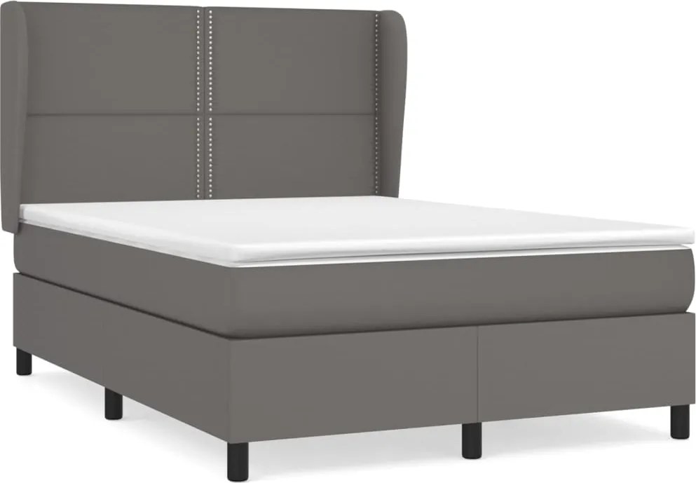 vidaXL Pat box spring cu saltea, gri, 140x190 cm, piele ecologică