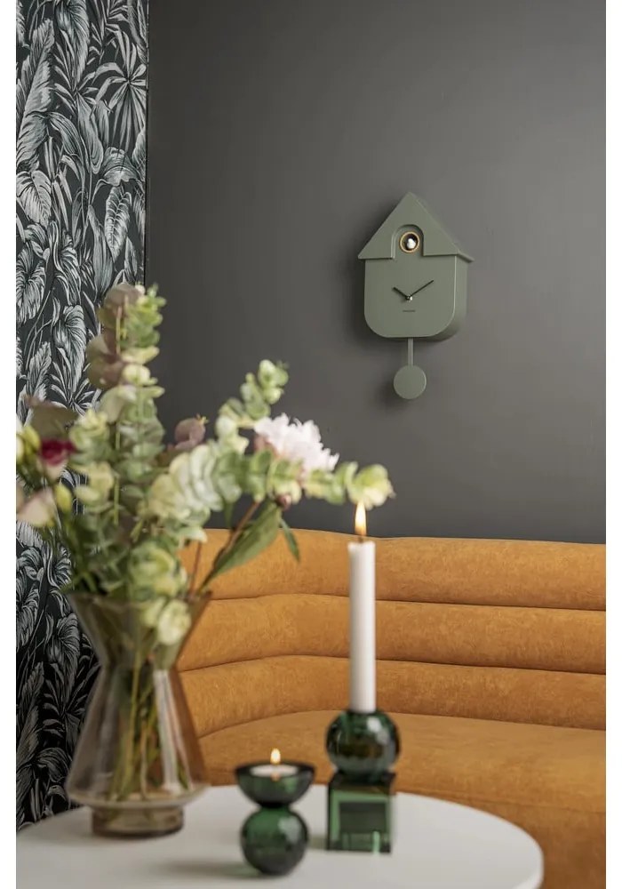 Ceas cu pendul pentru perete Karlsson Modern Cuckoo, 21,5 x 41,5 cm, verde