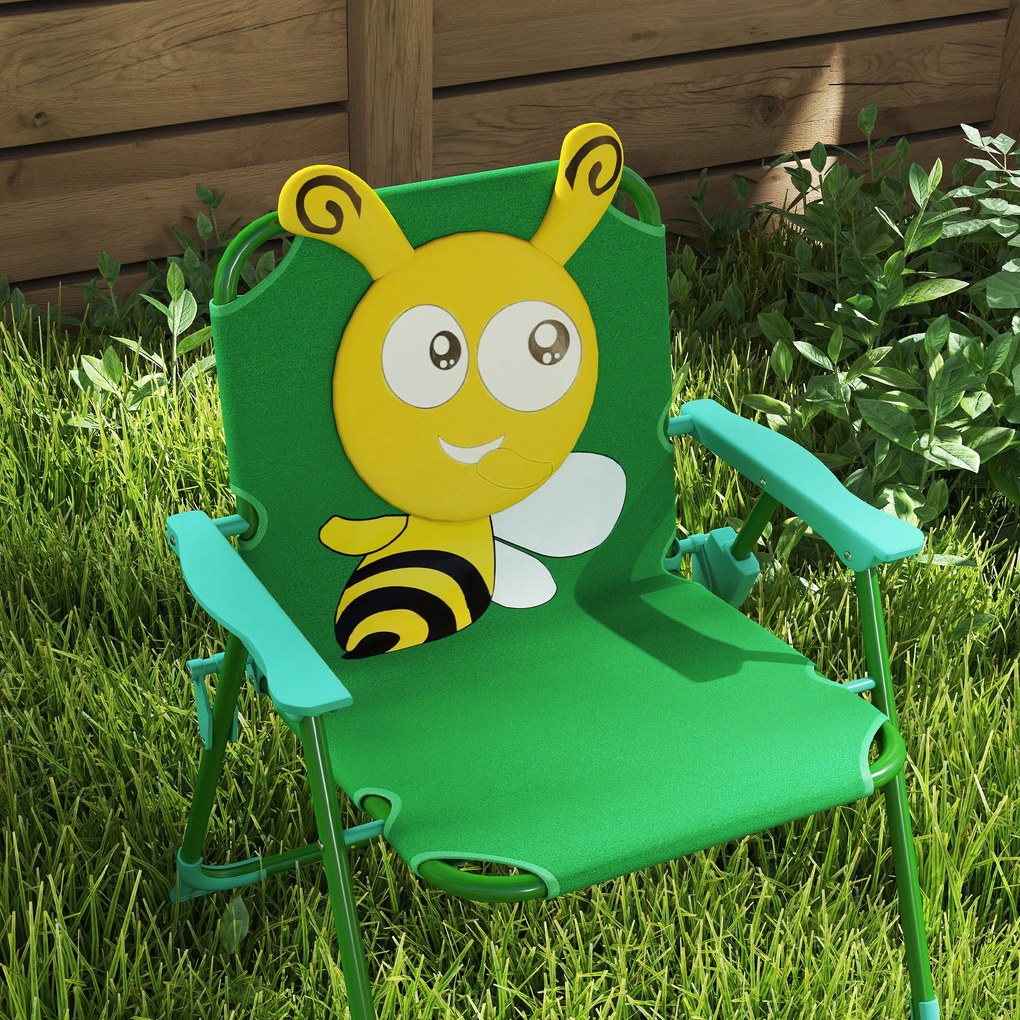 Set mobilier de grădină pentru copii AIYAPLAY, Scaune, Masa, Umbrelă, Design de Albinuțe, Verde+Galben | Aosom Romania