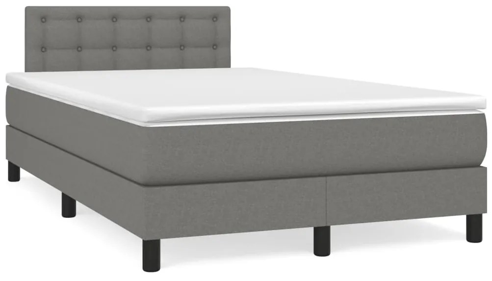 vidaXL Pat cu arcuri, saltea și LED, gri închis, 120x190 cm, textil