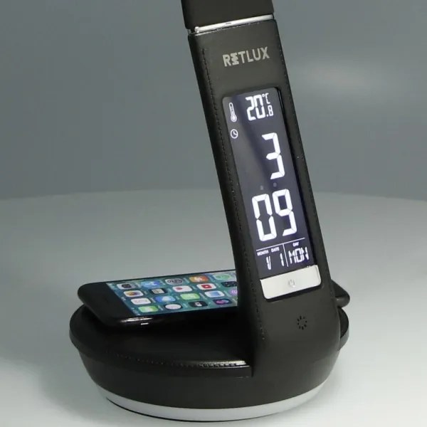Lampă LED dimabilă cu funcție de încărcare fără fir Qi 5W și afișaj Retlux LED/6W/230V 3000/4000/6000K negru