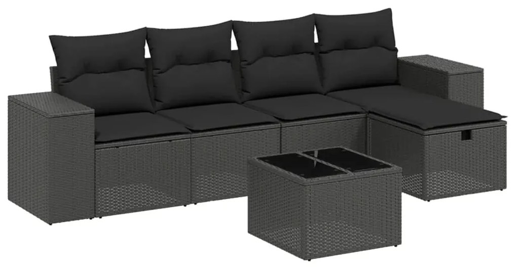 3264401 vidaXL Set mobilier de grădină cu perne, 6 piese, negru, poliratan