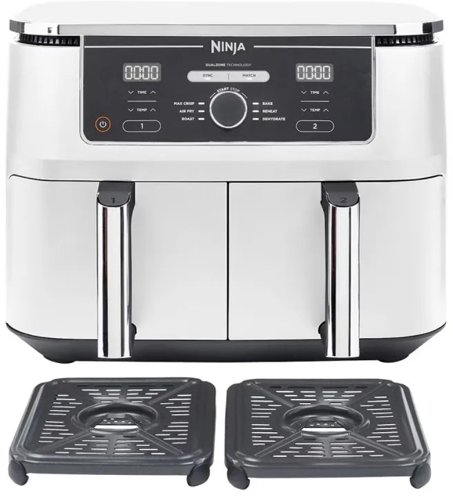 Friteuza dubla cu aer cald Ninja AF400EUWH, 2470W, 9.5 L, 6 programe, 40-240°C, Zone independente, Alb