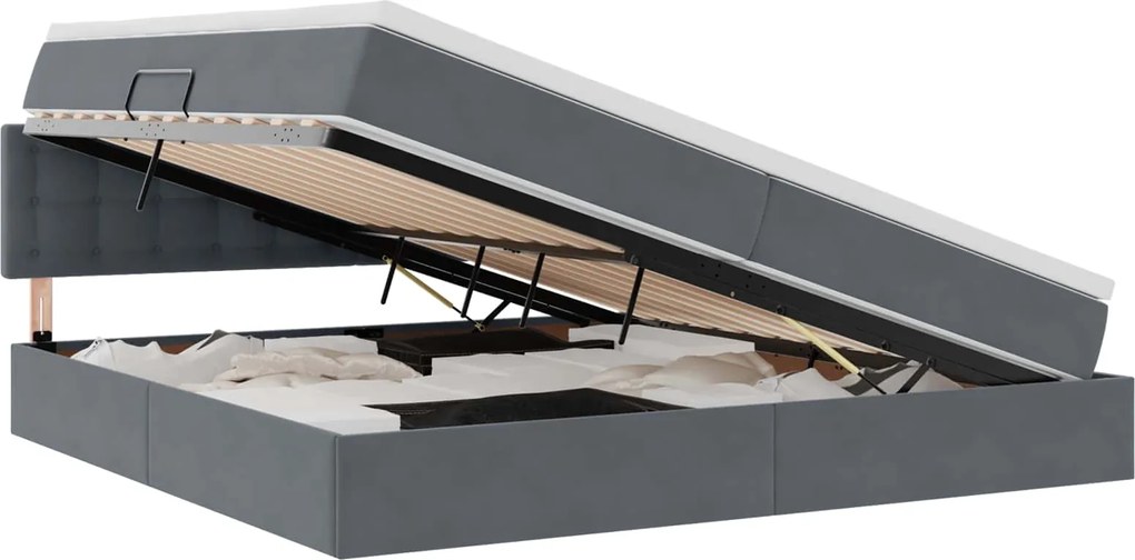 vidaXL Pat cu storage cu saltea Gri închis 200 x 200 cm Catifea