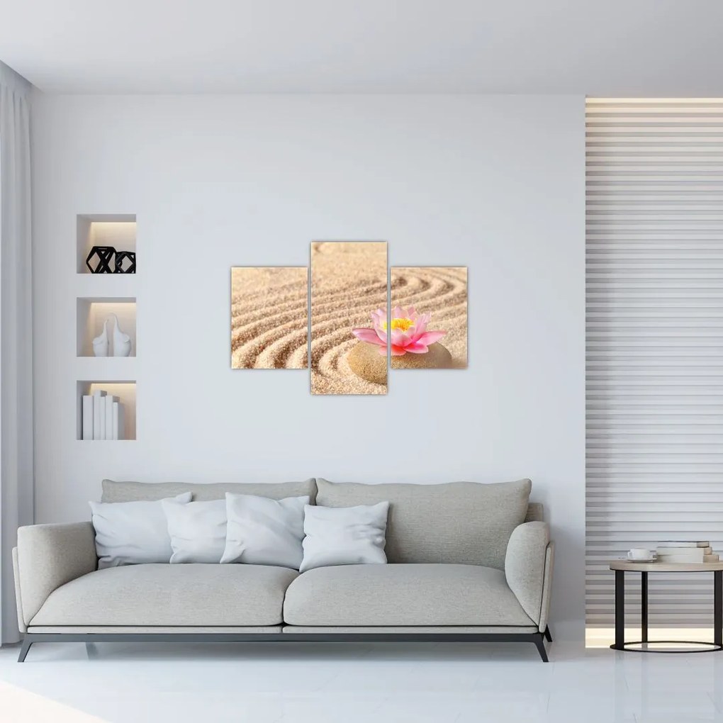 Tablou cu piatră și floare pe nisip (90x60 cm)