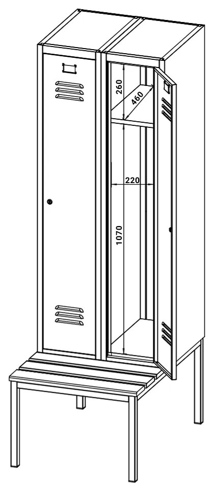 Dulap metalic cu bancheta, 60 x 85 x 185 cm, blocare, verde - ral 6033