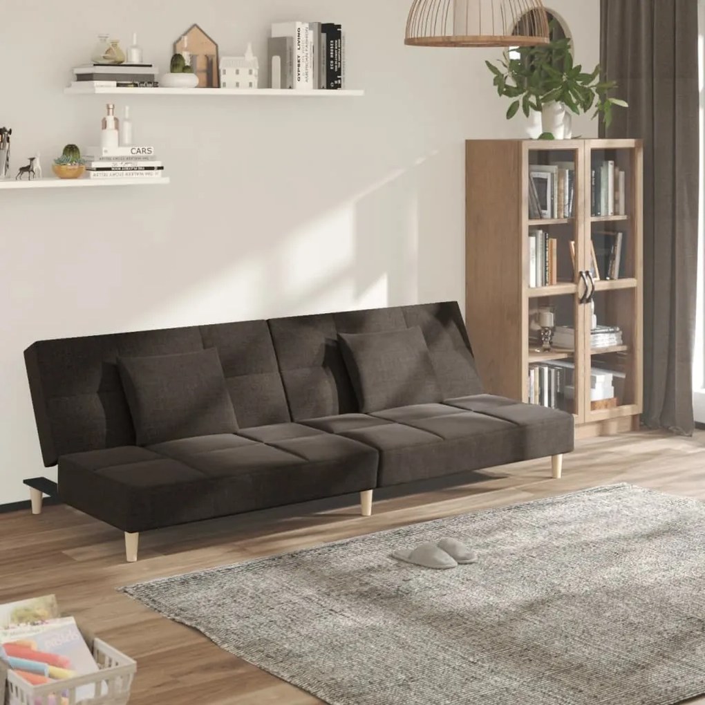 337419 vidaXL Canapea extensibilă cu 2 locuri, 2 perne, maro, textil