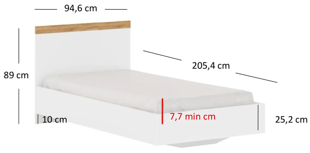 Pat de o persoană 90 cm Vina (alb + Stejar wotan) (fără saltea și somieră). 1053368