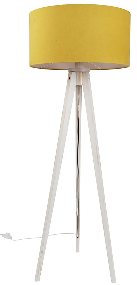 Lampă de podea trepied albă cu abajur galben din material textil 50 cm - Tripod Classic