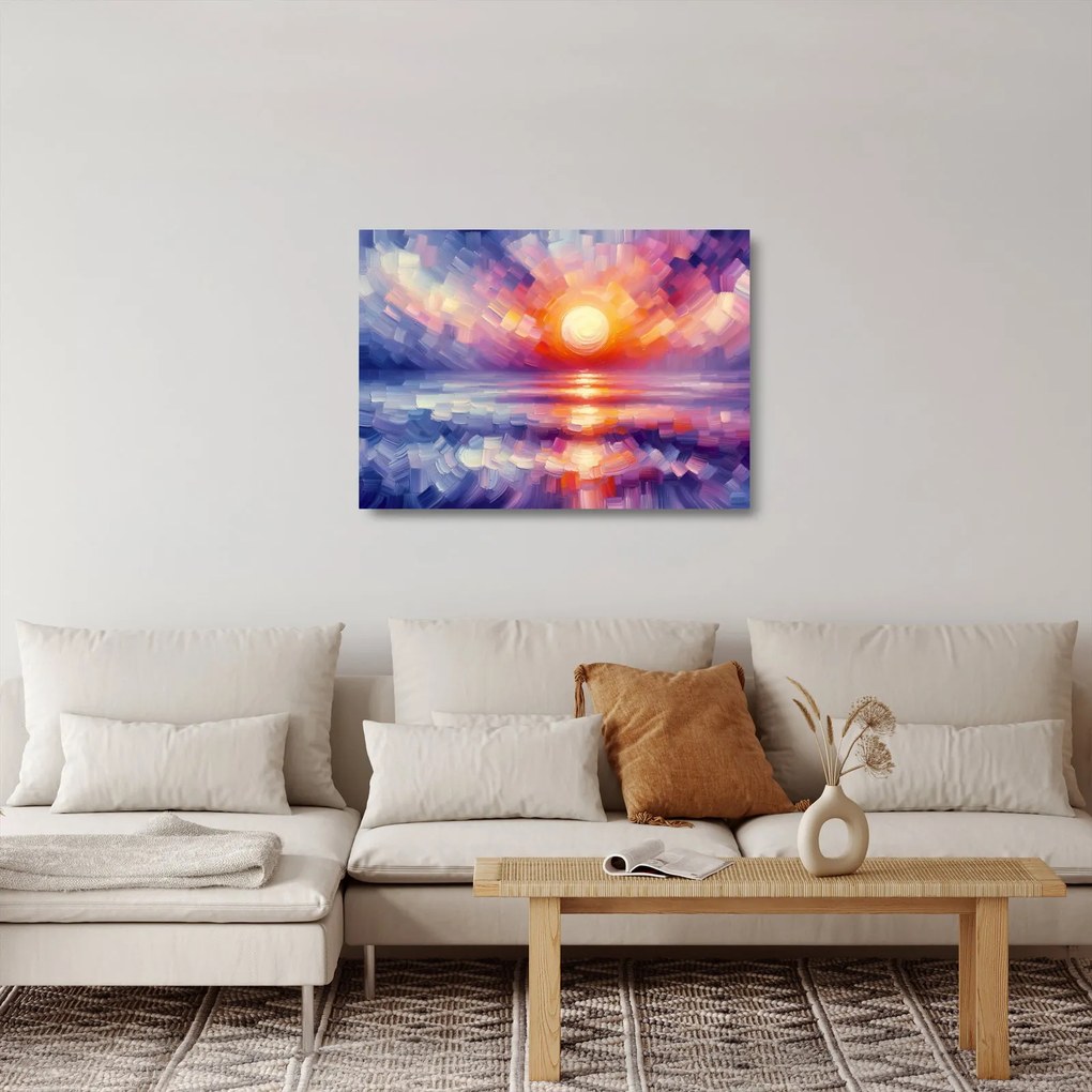 Tablou pe sticlă - Apus de soare artistic colorat (70x50 cm)