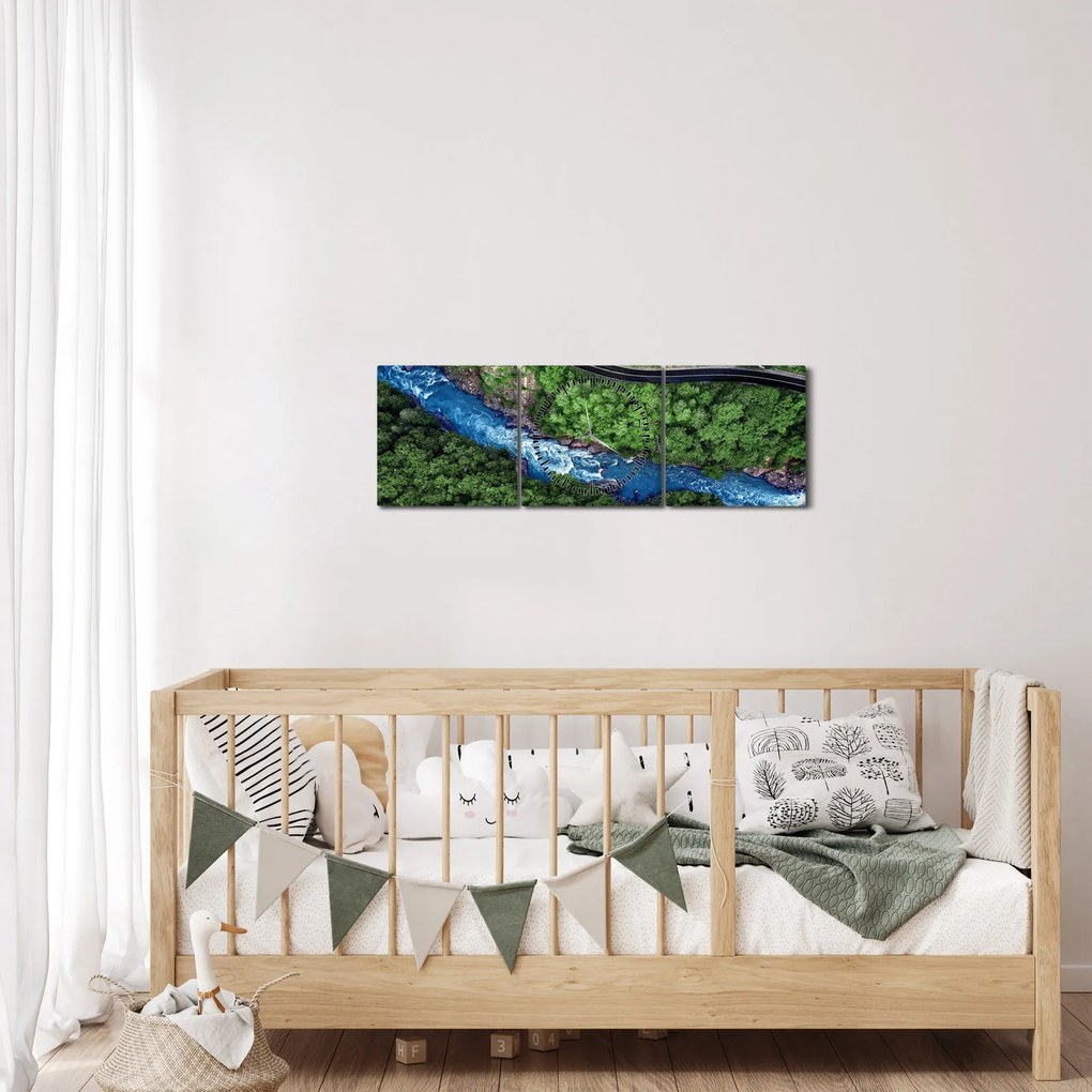 Tablou - Râu între munți, Caucaz, Rusia (cu ceas) (90x30 cm)
