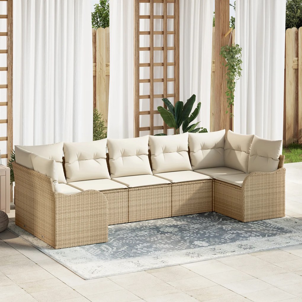 vidaXL Set de canapele pentru grădină cu pernă 7 pcs Bej Rattan poli
