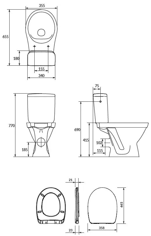 Set vas WC cu rezervor si capac soft close, evacuare orizontala, Compact 699 Cersania II Simpleon 010