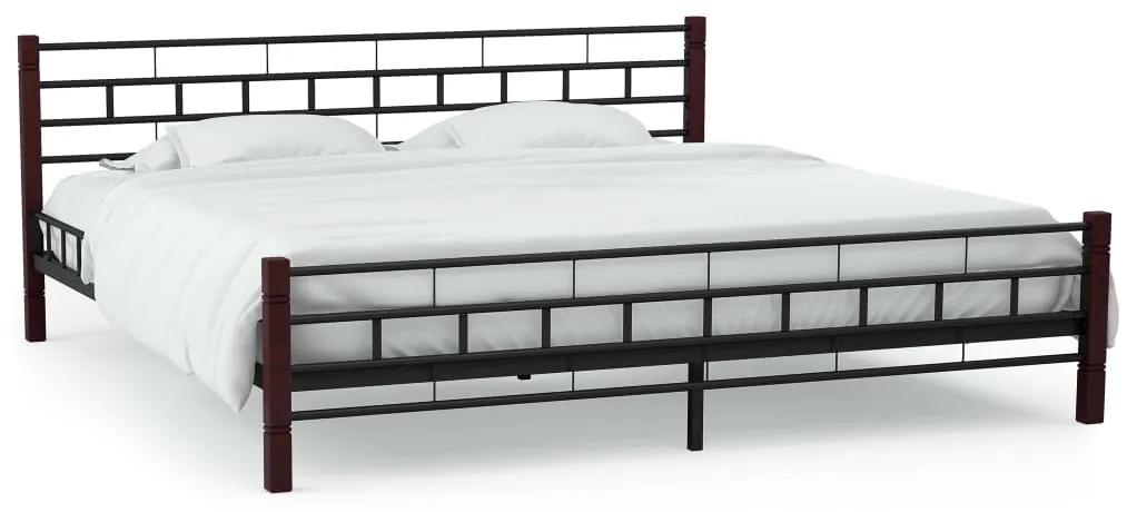 246736 vidaXL Cadru de pat metalic, bază șipci, 160 x 200 cm, stâlpi lemn