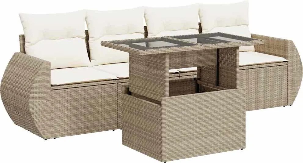 vidaXL Set canapele de grădină cu perne, 5 piese, bej, poliratan