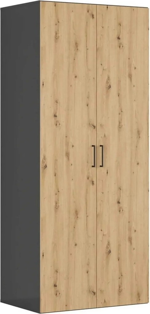 Dulap FLEX, gri grafit/stejar artisan, PAL, cu 2 usi, 100x66x240 cm