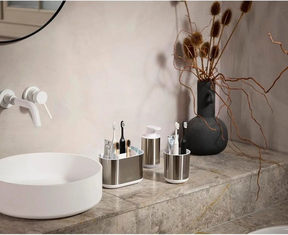 Suport pentru periuța de dinți argintiu din oțel inoxidabil Duo Steel – Joseph Joseph