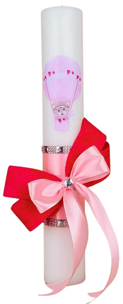 Lumanare botez decorata Balon roz 7 cm, 35 cm