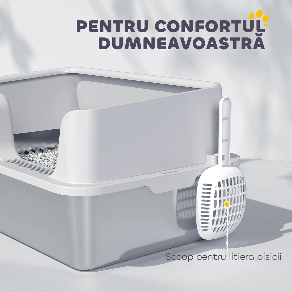 PawHut Litieră Inox, Bord Detasabil, Antimiros | Aosom Romania