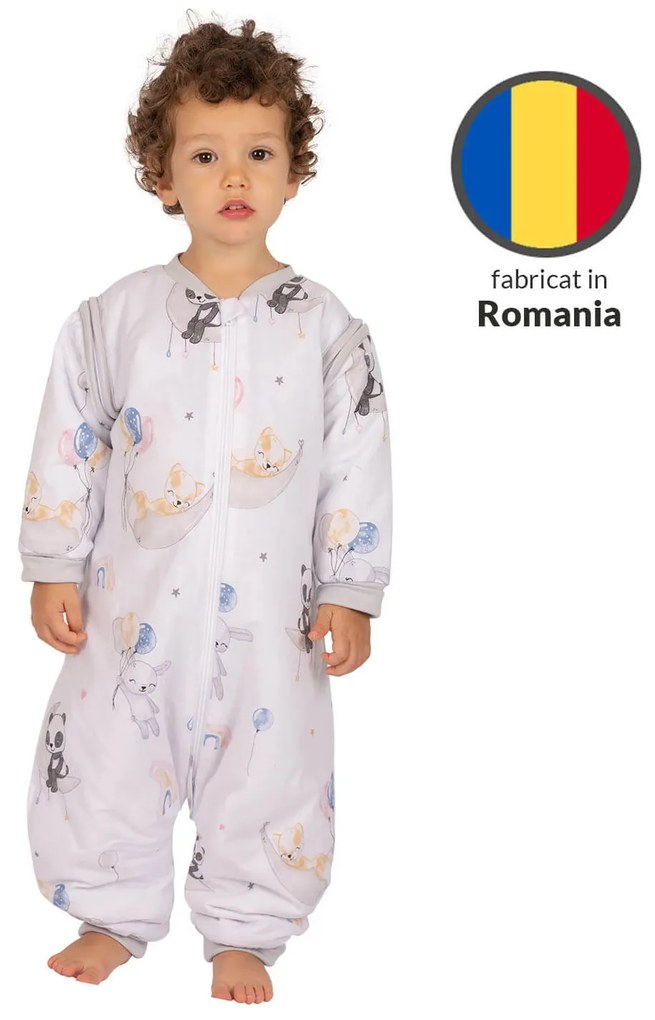 Sac de dormit copii din bumbac cu picioare si maneci detasabile 18-36 luni Kidizi Sweet Dreams, 1 tog,  pentru toamna-iarna, bumbac 100%
