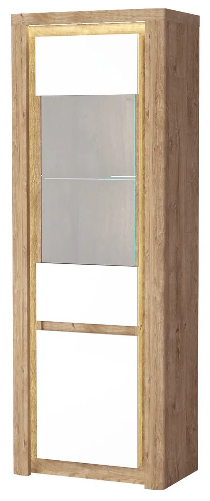 Vitrină Livia 04 (cu iluminat LED) (Stejar ribbeck + Alb lucios). 1057860