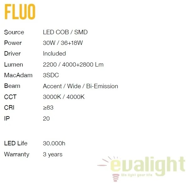 Lustra LED profesionala 30W 3000K FLUO ACCENT 1800 alba 192499